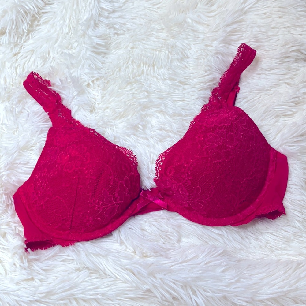 Victoria's Secret Red Lace Bra Padded & Underwire Size 34C